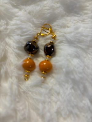 Boucles d'oreilles en céramique jaune marron foncé