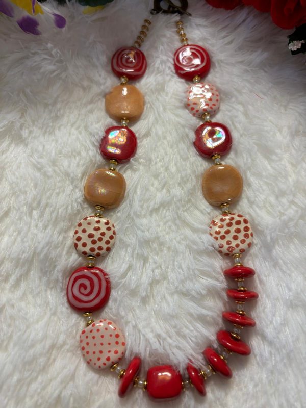 Collier multicolore rouge et marron en céramique  /45 cm – Image 5