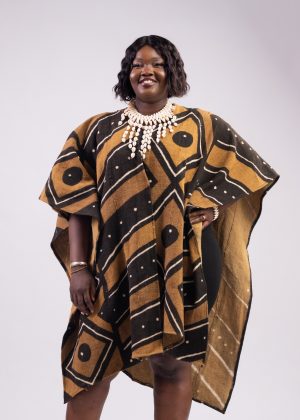 Pancho en bogolan  marron jaune/ taille unique