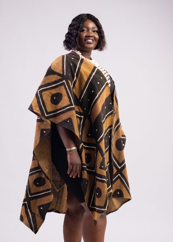 Pancho en bogolan  marron jaune/ taille unique – Image 3