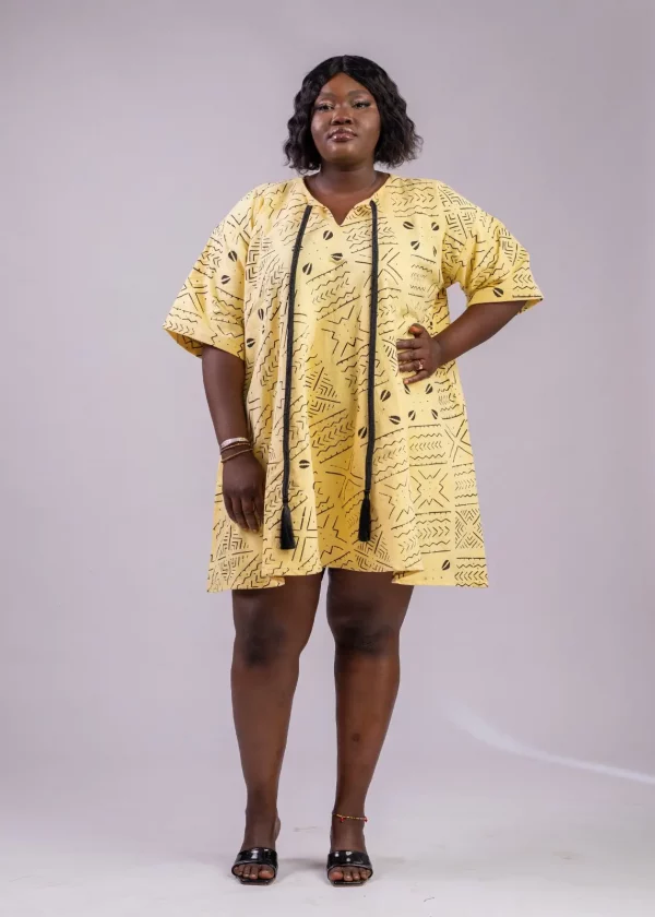 Robe 3/4 évasée  jaune en bogolan – Image 5