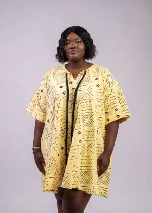 Robe 3/4 évasée  jaune en bogolan