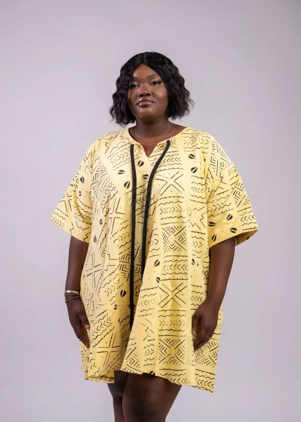 Robe 3/4 évasée  jaune en bogolan