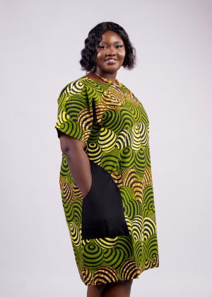 Robe 3/4 verte en wax / taille 42-44