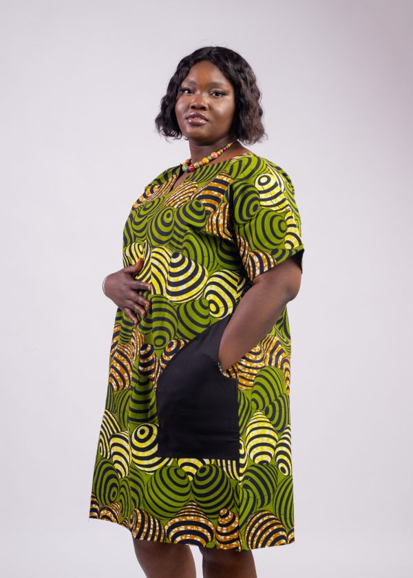 Robe 3/4 verte en wax / taille 42-44 – Image 3