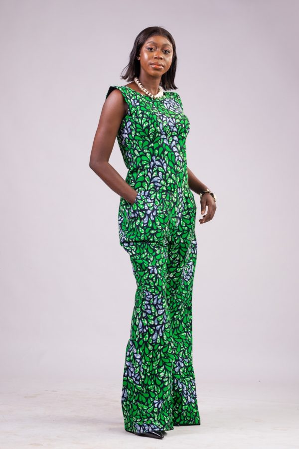 Combi pantalon vert avec kimono long en wax / taille: 38 – Image 3