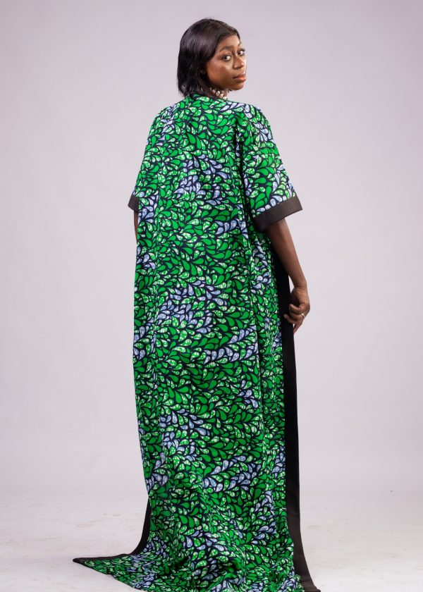 Combi pantalon vert avec kimono long en wax / taille: 38 – Image 6
