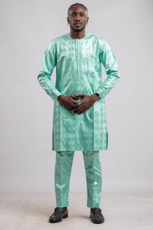 Ensemble homme en Bazin riche Getzner vert 100% coton / taille: 38-40