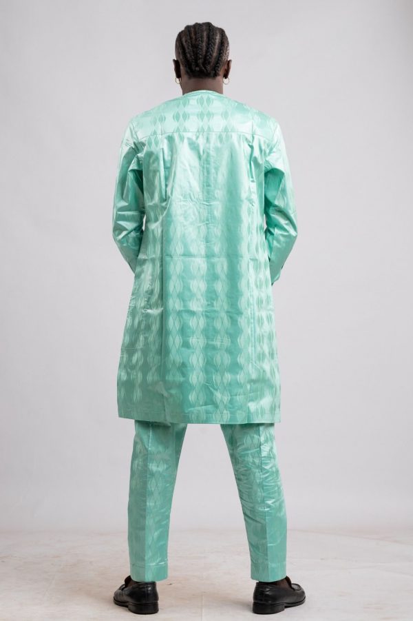 Ensemble homme en Bazin riche Getzner vert 100% coton / taille: 38-40 – Image 4