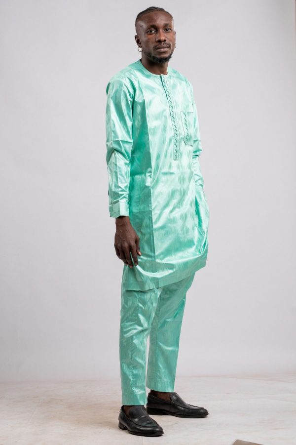 Ensemble homme en Bazin riche Getzner vert 100% coton / taille: 38-40 – Image 3