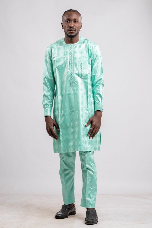 Ensemble homme en Bazin riche Getzner vert 100% coton / taille: 38-40 – Image 5