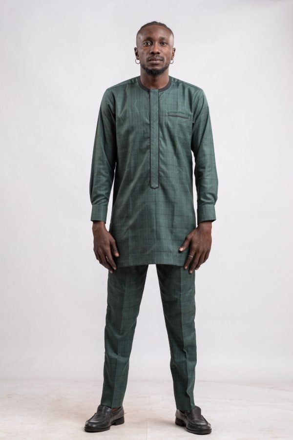 Ensemble homme en tissu vert foncé 100% coton / taille: 38 – Image 4