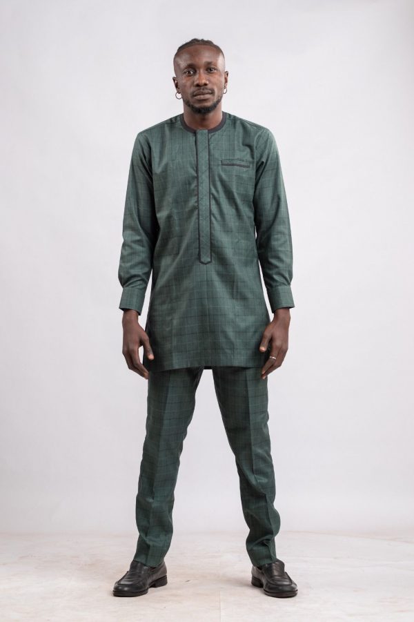Ensemble homme en tissu vert foncé 100% coton / taille: 38 – Image 2
