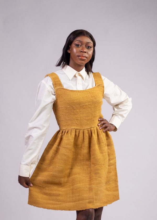 Robes jaune 3/4 en pagne tissé 100% coton / taille: 38 – Image 4