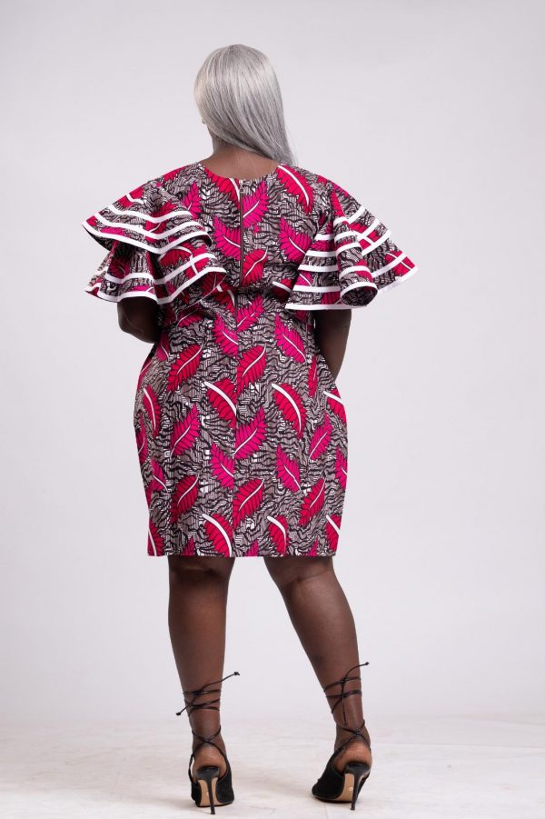 Robes droite 3/4 rose blanc en wax / Taille: 40-42 – Image 5