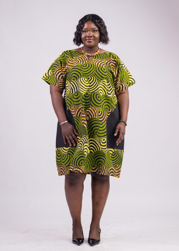 Robe 3/4 verte en wax / taille 42-44 – Image 2