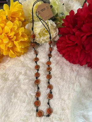 Sautoir en céramique marron, taille ajustable, chic et tendance