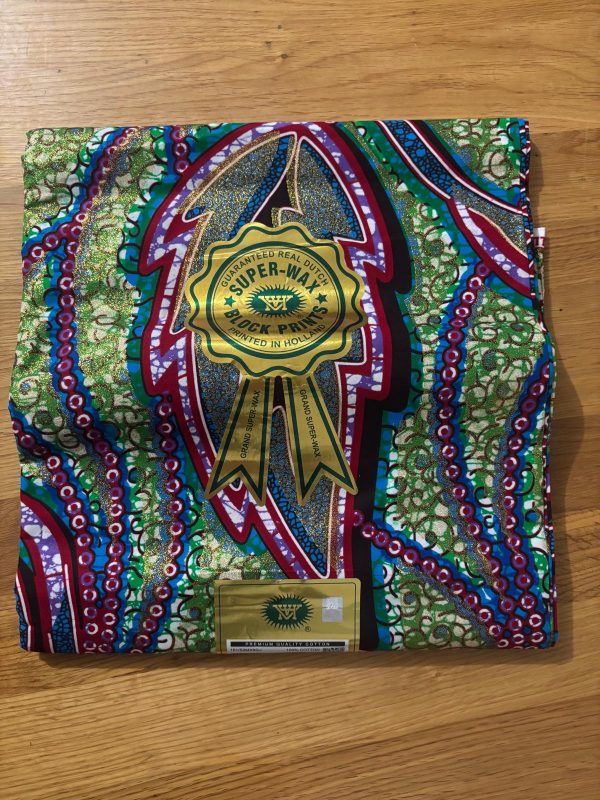 Super grand wax hollandais Vlisco 100% coton orné de paillettes vertes