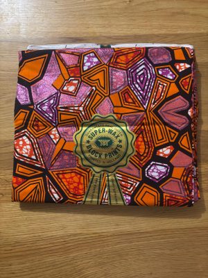 Grand Super Wax Hollandais Vlisco ornée de paillettes roses 100%. Largeur 5.486m / largeur 1.17m