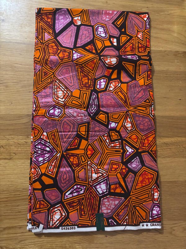 Grand Super Wax Hollandais Vlisco ornée de paillettes roses 100%. Largeur 5.486m / largeur 1.17m – Image 3