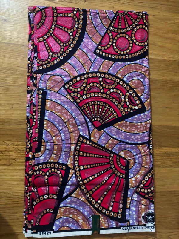 Grand Super Wax Hollandais multi couleurs paillettes cuivrées 100%. Longueur 5.486m (6 yards)/ largeur 1.17 – Image 4